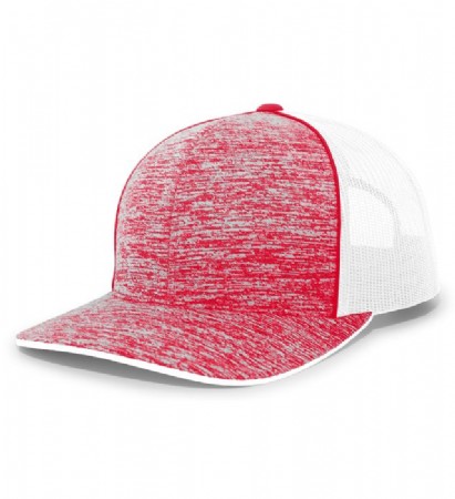 Pacific Headwear Aggressive Heather Trucker Snapback Cap - Red Heather/White/Red Heather